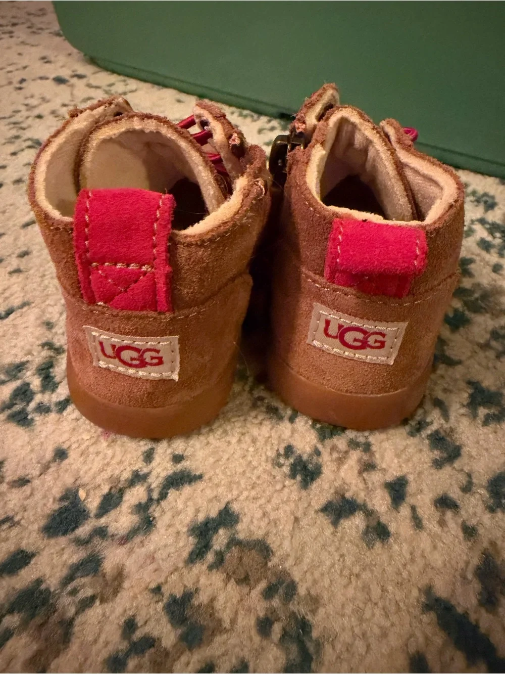 UGG Kids Tan Suede Ankle Boots with Red Accents